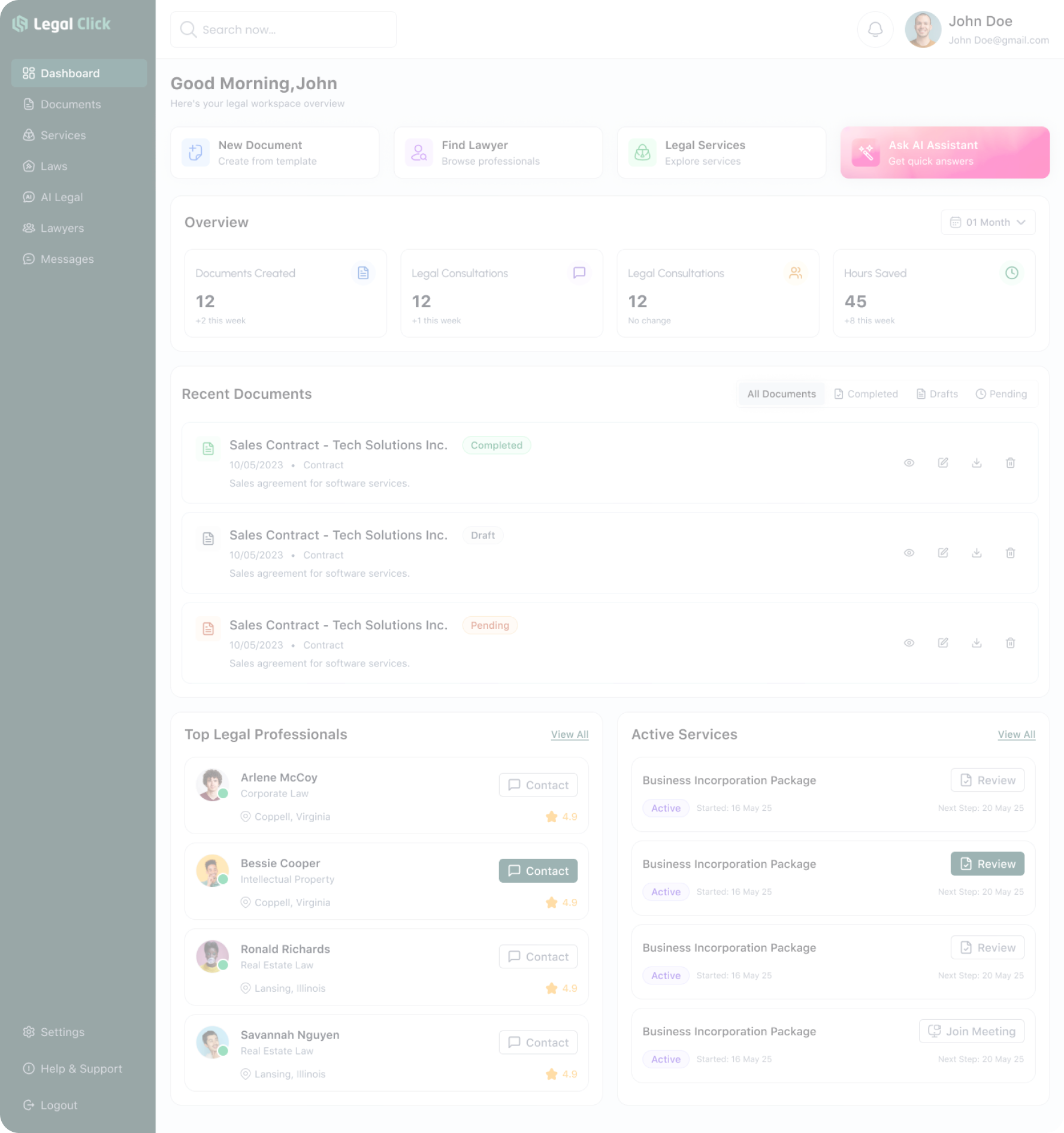 Legal platform interface